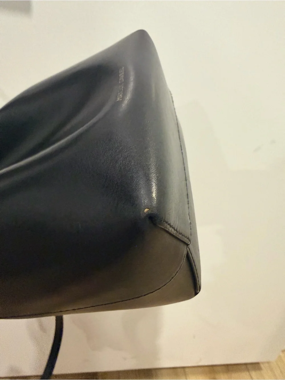 Mansur Gavriel Black Leather Drawstring Crossbody Bucket Bag mini